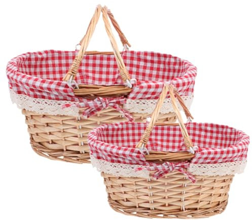 TOVINANNA Geflochtene Picknickkörbe aus Synthetischem Material 2 Stück Tragbar und Leicht zu Tragen mit Feiner Textur für Outdoor Gebrauch