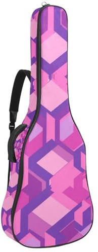 Akustikgitarre Gigbag, wasserdichte Gitarrentasche für 40/41/42 Zoll Gitarren, mit schützender Schwammschicht und mehreren Taschen, Pink Square Geometric, mehrfarbig, 42.9x16.9x4.7 in, Gitarrentasche