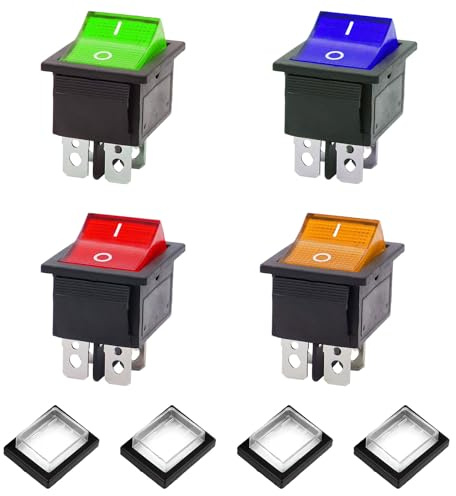 JINXIAN 4 Farbe Schalter 230v 2 Polig Kippschalter Wasserfest Wippschalter | 250v On Off Switch 16A LED Licht mit Wasserdichte Abdeckung für Verschiedene Arten Von Elektrischen