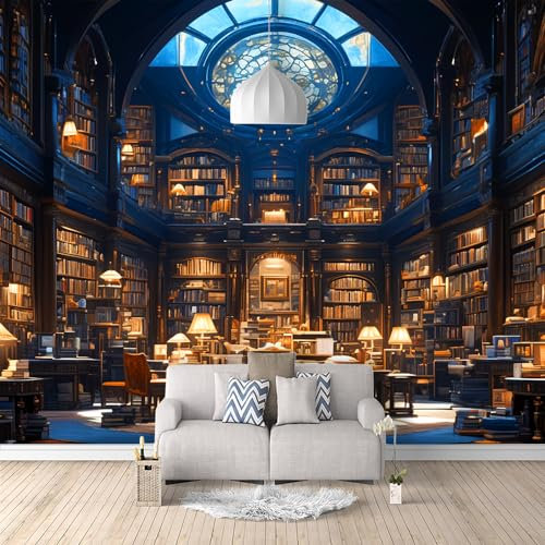 SPECUFX Fototapete 3D Effekt Selbstklebend Vintage alte Bibliothek 300x210cm Tapete Wandbild Möbelfolie Vinyl Bild Fototapeten Wandtapete Wandtapete