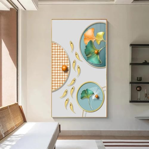 NXMYDBD Vertikale Version des nordischen modernen, einfachen und leichten Luxus-Eingangsdekorationsgemäldes mit neun Fischen als Hintergrundwanddekoration, 70x140cm, ungerahmt