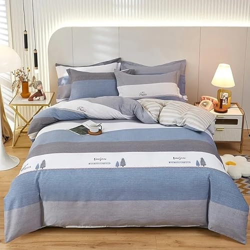 EXSANLIEAY Blau BettwäSche 200x200 Patchwork-Streifen Muster Wende BettwäSche-Sets Microfaser Bettbezug & 2 Kissenbezug 80x80 mit Reißverschluss, Weich & Bügelfrei, Als Ganzjahres-Bettwäsche Geeignet