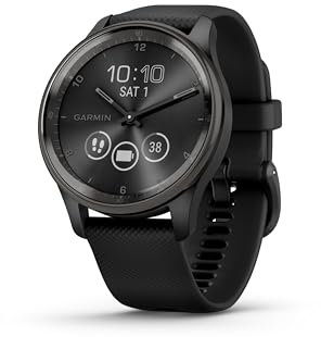 Garmin Vivomove Trend, Stylish Hybrid Smartwatch, Long-Lasting Battery Life, Dynamic Watch Hands and Touchscreen Display, Black (Renewed), Adjustable