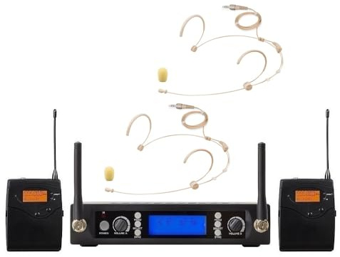 Genérico Sistema de Micrófono inalámbrico Diadema de Doble Canal UHF para Escuelas, Iglesias, espectáculos escénicos y Canto MSEU-3200