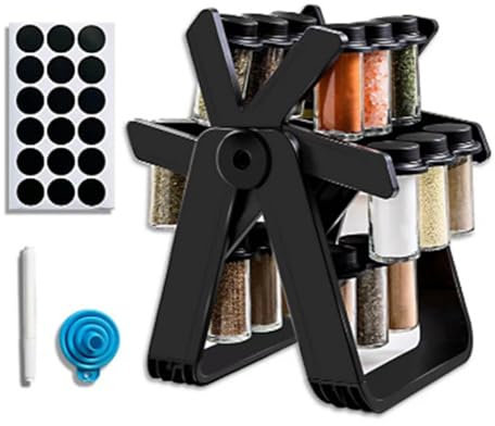 Sonhomay Rotating Spice Rack Organizer 360 Degree Ferris Wheel Spice Rack Organizer Seasoning Holder Rack with 18 Glass Spice Jars Seasoning Manager for Kitchen Countertops, Cabinets