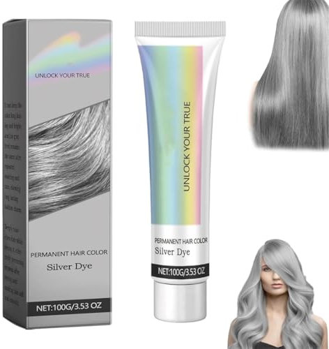 2 In 1 Natural Essence Extract Silver Hair Dye,Silver Metallic Hair Dye,Silver Gray Natural Hair Dye Cream,Silver Gray Hair Dye Permanent, Natural Plant Hair Dye, for Healthy Hair Coloring (1 Pcs)