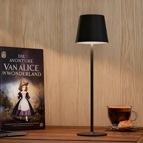 Cordless Table Lamp Adjustable Height, 5400mAh Umbrella Shape Rechargeable Battery Table Lamp with Full Metal Waterproof, 320LM 3 Color Dimmable Bedside Touch Light for Bedroom Restaurant Outdoor