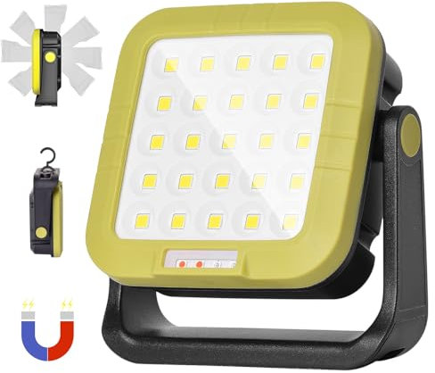 MASMEJOR Faro LED Ricaricabile 30W, Lampada da Lavoro Ricaricabile con 7 Modalità di Luce & Rotazione di 360°, 1500LM Faro a Batteria 5400mAh & 2 Magneti Potenti, Ideale per Campeggio, Lavoro, Pesca