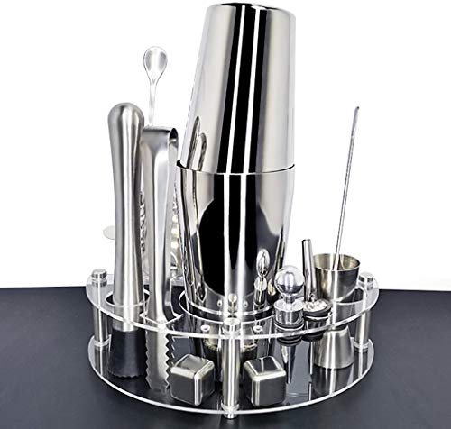 HAODUOO Coctelera de con Soporte y Bebida Receta 450/600/750ml Shaker Set 12 Piezas Barware Kit(12pc 450 600ml Rack)