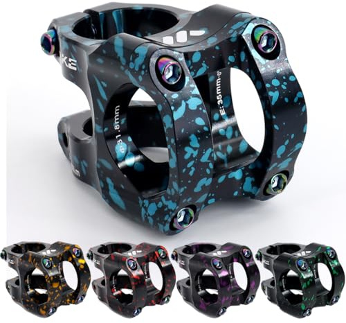 CYSKY 31,8 Fahrrad Vorbau 35mm Kurz MTB Vorbau 31 8 Lenkererhöhung Ultraleicht CNC Aluminiumlegierung Lenker 35mm Klemmung für Mountainbike, Rennrad, MTB, Downhill (Schwarz+Blau)