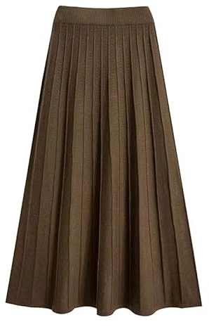 MGDIFYXAA Gonna Lavorata A Maglia - Gonna Snellente A Vita Alta per Taglie Forti Autunno/Inverno, Semplice Abito Lungo, Versatile Gonna A Trapezio in Maglia per Donne Taglie Forti, Marrone 3XL