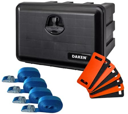 LOADCARE Ladungssicherung Set für PKW Transporter Anhängerkiste wasserdichte Deichselbox mit Zubehör 500x350x400 (Mit 4 x Klemmschlossgurt, Matten und Kantenschoner)