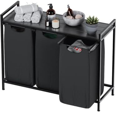 Mark Adler Tidy Wäschesortierer 3 Fächer mit Ablage, herausnehmbare Oxford-Beutel 3×38 L, stabiler Stahlrahmen, wasserabweisend mit verstärktem Boden für sichere Wäschetrennung, Wäschebox Schwarz
