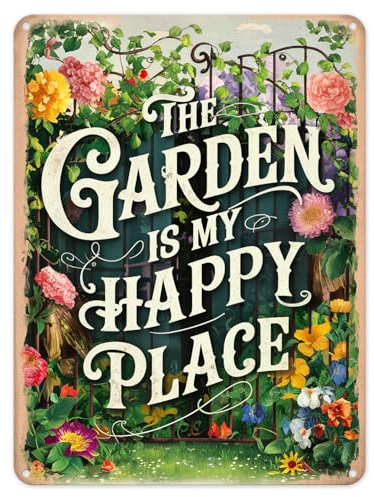 Shopagift The Garden is my Happy Place Metal Poster Wall Tin Sign Man Cave Shed Bar Bedroom Home Kitchen - A4
