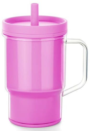 Vicloon Tasse d'Apprentissage pour Bébé, Gobelet à Paille en Silicone avec Couvercle et Poignées, Sans BPA, Passe au Lave-Vaisselle | Dès 6 Mois | 260 ml, Rose