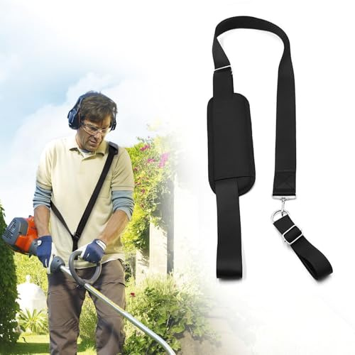 FLOWERUN Schultergurt für Rasentrimmer, Verstellbarer Tragegurt mit Schulterpolster, Universalgurt für Motorsense Freischneider Gartenwerkzeuge, Länge 62–112 cm (Schwarze)