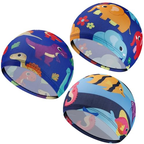 Cabaubl 3 Pieces Kids Swim Caps Fabric