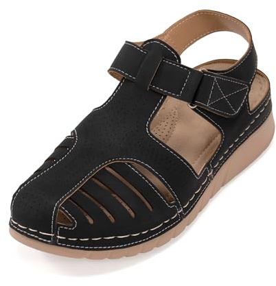 JOMIX Sandali Ortopedici Donna Estivi Punta Chiusa Scarpe Signora a Strappo Comode Traspiranti e Plantare Morbido da Anziane WOX250652 Nero 39