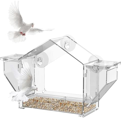Vogelhaus Fenster, Transparent Fenster Futterhaus Transparentes Vogelfutterstation mit 3 Saugnäpfen Befestigen Glasscheiben Transparenter Vogelhaus Fensterscheibe für Wildvöge