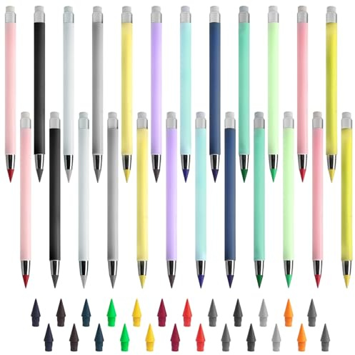 APOMOONS Set di 24 Matita Perpetua con 24 Teste Intercambiabili Matita Eterna Colorate E Perpetue con Cancellazione per Bambini Adulti Ufficio Schizzi E Disegni
