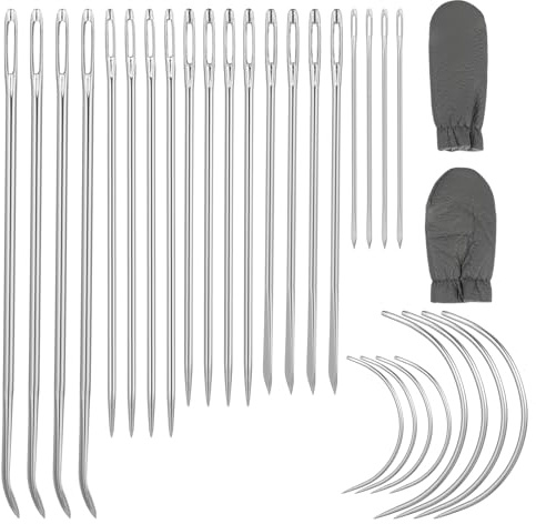 30 Stück Lange Nähnadeln mit Großem Öhr, Ledernadel Set Sattlergarn Leder Mehrere Stile C Gebogene Nadeln Polsternadeln Handstichwerkzeuge für Rucksäcke Geldbörsen Schuhe Leinwand Teppich Reparatur