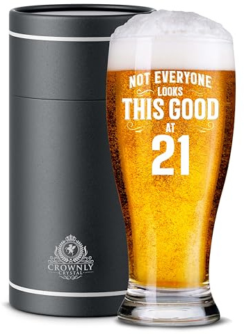 CROWNLY CRYSTAL® Personalized Beer Glass 21st Birthday Gift for Men Boyfriend Brother Birthday Decoration