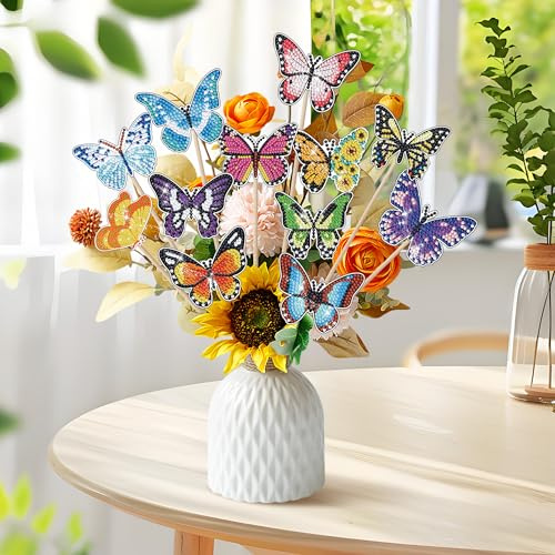 20 Stück Diamond Painting Set, Diamond Painting Schmetterling, Diamond Painting Erwachsene Kinder Schmetterling Bilder, Bastelset Kinder Zubehör für Dekoration von Gärten Balkonen und Innenräume