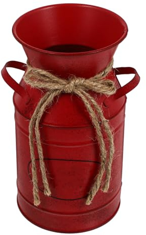 JUMPLAWN Cubo de Hierro Estilo Europeo Vintage para Decoración del Hogar y Jardinería, Resistente, Fácil de Limpiar, Color Rojo Adecuado para Balcón y Arreglos de Flores
