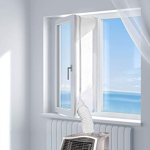 Sello de ventana de aire acondicionado, kit de sellado de ventana de CA, kit de aislamiento universal portátil con cremallera y cierre adhesivo para aire acondicionado móvil