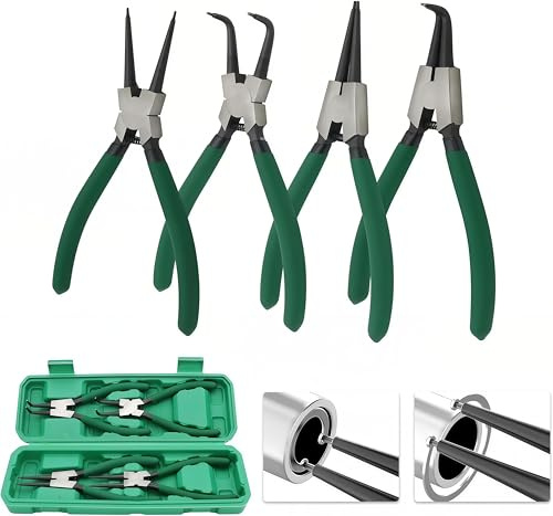 Mostantu 7 Snap Ring Pliers Set, 4Pcs Internal/External Circlip Pliers with Straight/Bent Jaw, Heavy Duty Spring Loaded Circlip Pliers for Ring Remover Retaining and Remove Hoses, Gasket