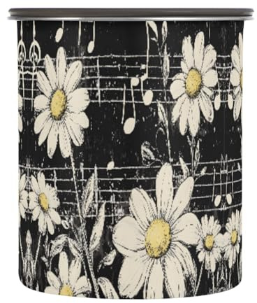 Quteprint Stainless Steel Coffee Storage Containers with Airtight Lid, Retro Daisy Music Notes 17oz Food Storage Container Kitchen Canister for Tea, Coffee Beans, Ground, Sugar Storage