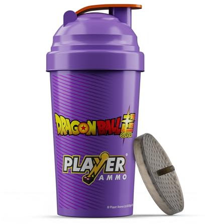 Player Ammo X DRAGON BALL SUPER DBS | Officially Licensed Limited Edition 600ml Full-Colour Shaker | Made in the UK | BPA-Free Mixer Bottle with Mesh System for Smooth Mixing (Beerus Purple DBS)