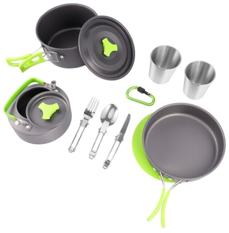 MUELODSIC Set et Batterie de Cuisine Portable pour Camping Plein Air Ustensiles Sécurisés pour Personnes avec Planche à Découper Alimentaire Vert Compact