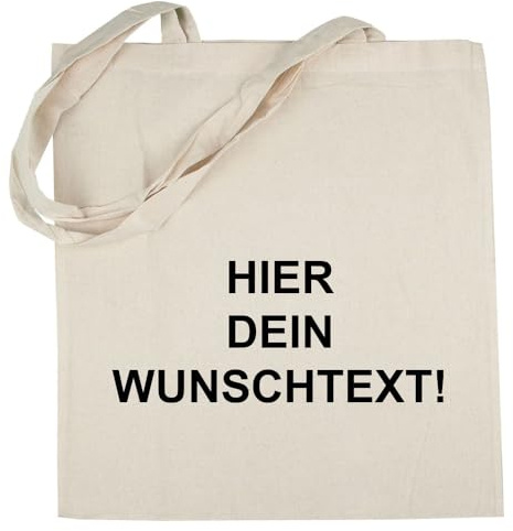 PartyMagix Jutebeutel Stoffbeutel Wunschtext selber gestalten Baumwolltasche Tragetasche Einkaufstasche personalisiert mit Henkeln – nachhaltig – Schwarz Grau Beige
