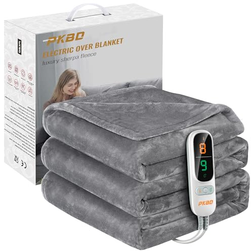 PKBD Heizdecke 200x180CM,Flanell Elektrische Wärmedecke mit Abschaltautomatik,9 Heizstufen,9 Stunden Auto-Off-Timer,Überhitzungsschutz,Waschbar,Home & Office,Grau