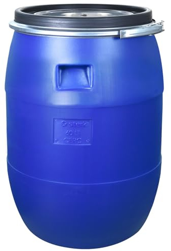FIXKRAFT Futtertonne mit Deckel 60L Fass mit Spannring Weithalsfass Lebensmittelecht 34cm Öffnung Gärbehälter Universaltonne Gartenfass Deckelfass (Blau)