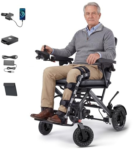 VERPAL 35lbs Lightweight Electric Wheelchair, Foldable Electric Wheelchair for Adults, Seniors, 360W Dual Motor Power Wheelchair 12.5 Miles for Travel, Park Hospital, 330 lbs Capacity-6Ah 18.5 Seat