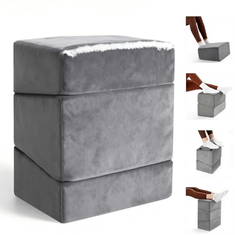 Fußstütze Schreibtisch, Ergonomische Fußablage Schreibtisch mit Wollfüllung, 25D-Schaum, 3 Höhenverstellbare, Rutschfester, Wärmende Fußtasche, Fußbank für Rücken, Hüfte, Beine