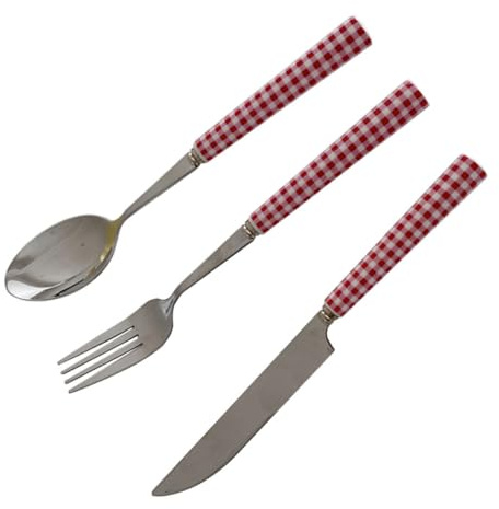 IWOWHERO Set de Couverts Cuisine Inox et Céramique Rouge Couteau Steak Ergonomique et Cuillère Pratique Ustensiles Table pour Bbq et Repas Western