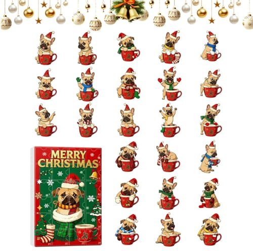 Hunde-Countdown-Kalender – 24-Tage-Acryl-Spielzeug-Advent, kreativer Urlaubs-Countdown mit niedlichem Hunde-Design für Kinder, Mädchen, Teenager, Erwachsene, Männer, Frauen, Familie, Zuhause