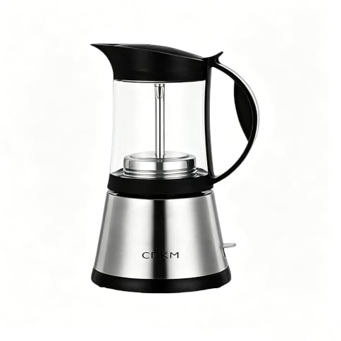 CDKM Cafetière Électrique, Cafetière italienne,Pot à moka portable,340ml Verre Borosilicate machine à café, Thermostat STRIX, Valve Sécurité Cuivre Italien - 3/6 Tasses - Facile et Sécurisé