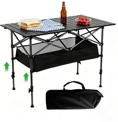 Campingtisch Klappbar Höhenverstellbar 50-80cm , Klapptisch mit Netztasche