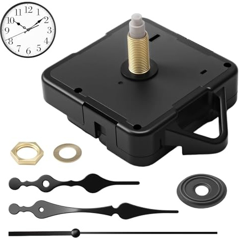 Uhrwerk Lautlos für Wanduhr (16mm Schaft) Quarz Uhrwerk Ersatzteile Set | mit 3 Uhrzeiger Präzises Bastelset für DIY & Reparieren, Kein Ticken, Schwarz