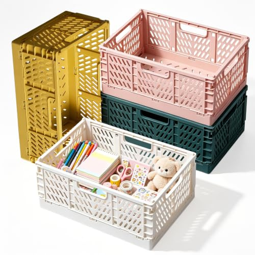 GZYUYNG 4 Stück Klappkiste Klein, Bunte Klappboxen, 22×14,7×9,3 cm | Faltbare, Stabile Aufbewahrungsboxen zur Organisation von Badezimmern, Schrank Küche Arbeitszimmer Büro