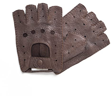 Hand Gewand by Weikert Autofahrerhandschuhe aus Peccaryleder, Ohne Finger, Ralley Stil, ungefüttert, handgenäht, Auto-Lederhandschuhe fingerlos, Autohandschuhe aus Pekari, Herren/Damen, Driver Gloves
