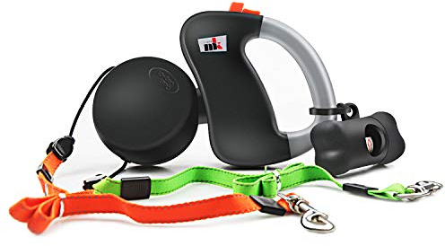 Doppelte Einziehbare Hundeleine Makife Dual Doggie Pet Leash Hundeleine Automatische Hund Versenkbar Leine, Einziehbare 3m Geeignet für Kleine und Mittelgroße Hunde Wandern Joggen 15pcs Hundekotbeutel