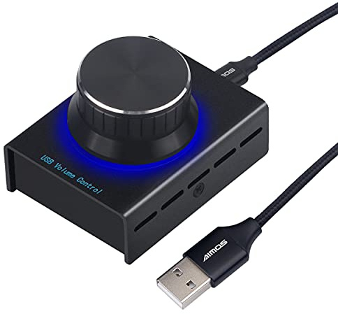 AIMOS USB Lautstärkeregler Computer Lautsprecher Audio Lautstärkeregler Adjuster mit Einer Taste Mute-Funktion Unterstützung Win7 / 8/10 / XP/Mac/Vista, Android Telefon (Schwarz)