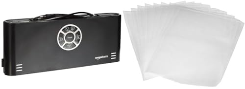 Amazon Basics Machine Sous Vide pour aliments secs et humides, garde les aliments frais jusqu'à 10 fois plus longtemps, + 10 sacs sous vide inclus & Sacs pour mise à sous vide, 22 cm x 30cm, Lot de 50