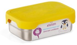 Affenzahn Portamerenda in acciaio inox Tigre - Giallo | Con scomparto separatore, lavabile in lavastoviglie e con fantasia colorata per un utilizzo pratico ogni giorno