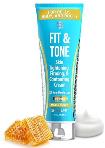SteelFit Firming Body Lotion - Contouring & Skin Tightening Cream for Body - Firm & Tone Cellulite Remover for Legs Belly & Saggy Skin - Nourishing & Soothing with Shea & Cocoa Butter - Milk & Honey
